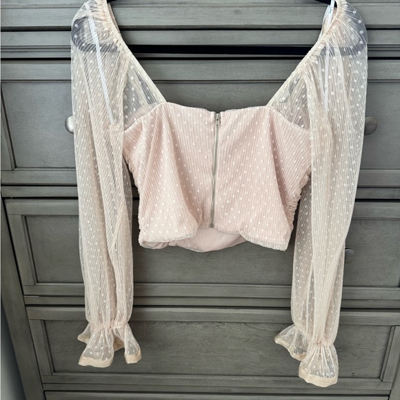 Lulu's Cream Ruched Crop Blouse - Picture 3 of 5